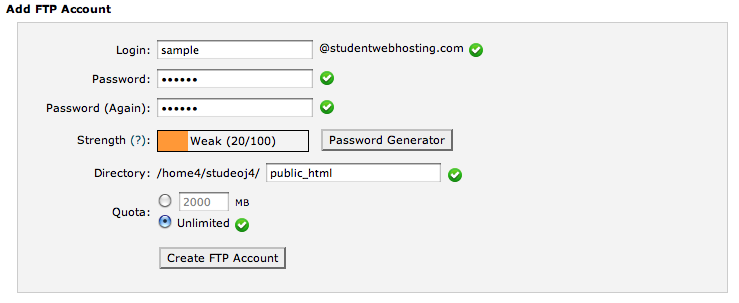 ftp account cpanel